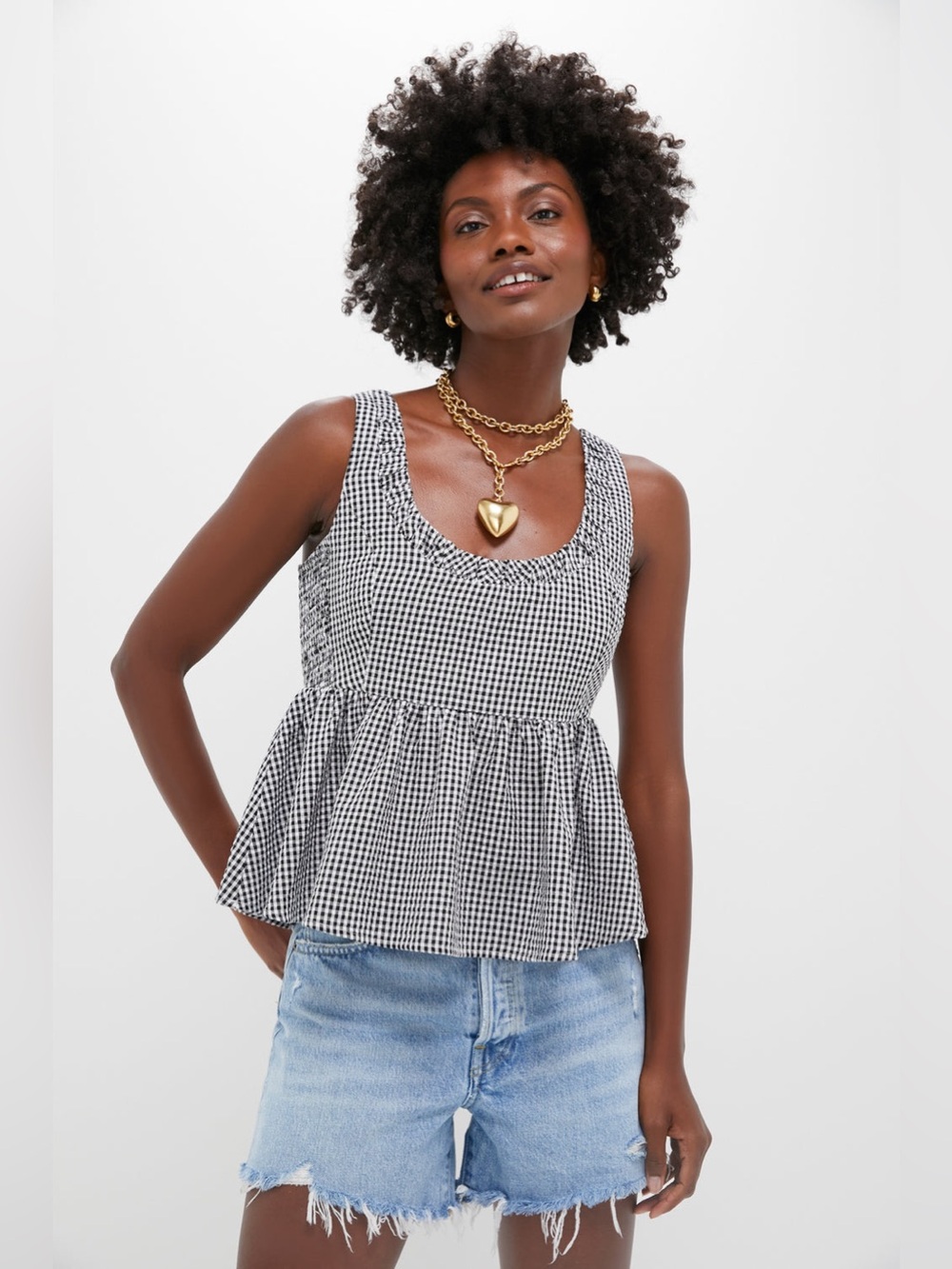 Tuckernuck Black Gingham Seersucker Raven Bubble Top size large tank